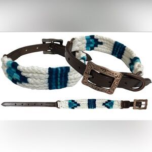Showman Couture Corded Leather Dog Collar - Blue/White